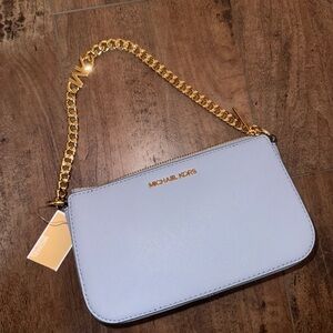 Michael Kors Light Blue Wristlet with Gold Chain